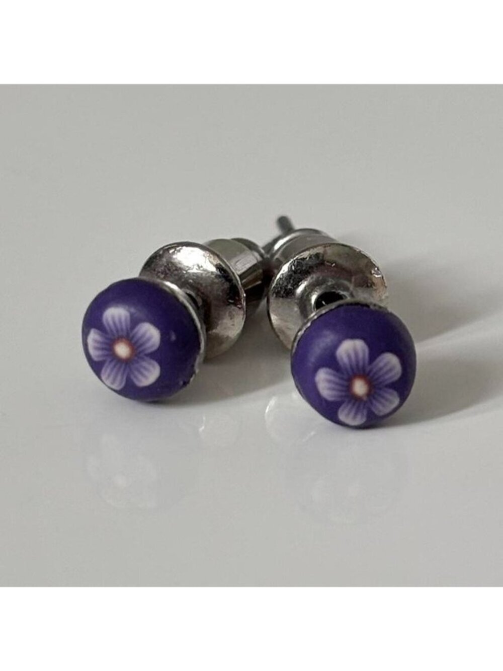 Y2K / 90s Purple Polymer Clay Millefiori Flower Stud Earrings